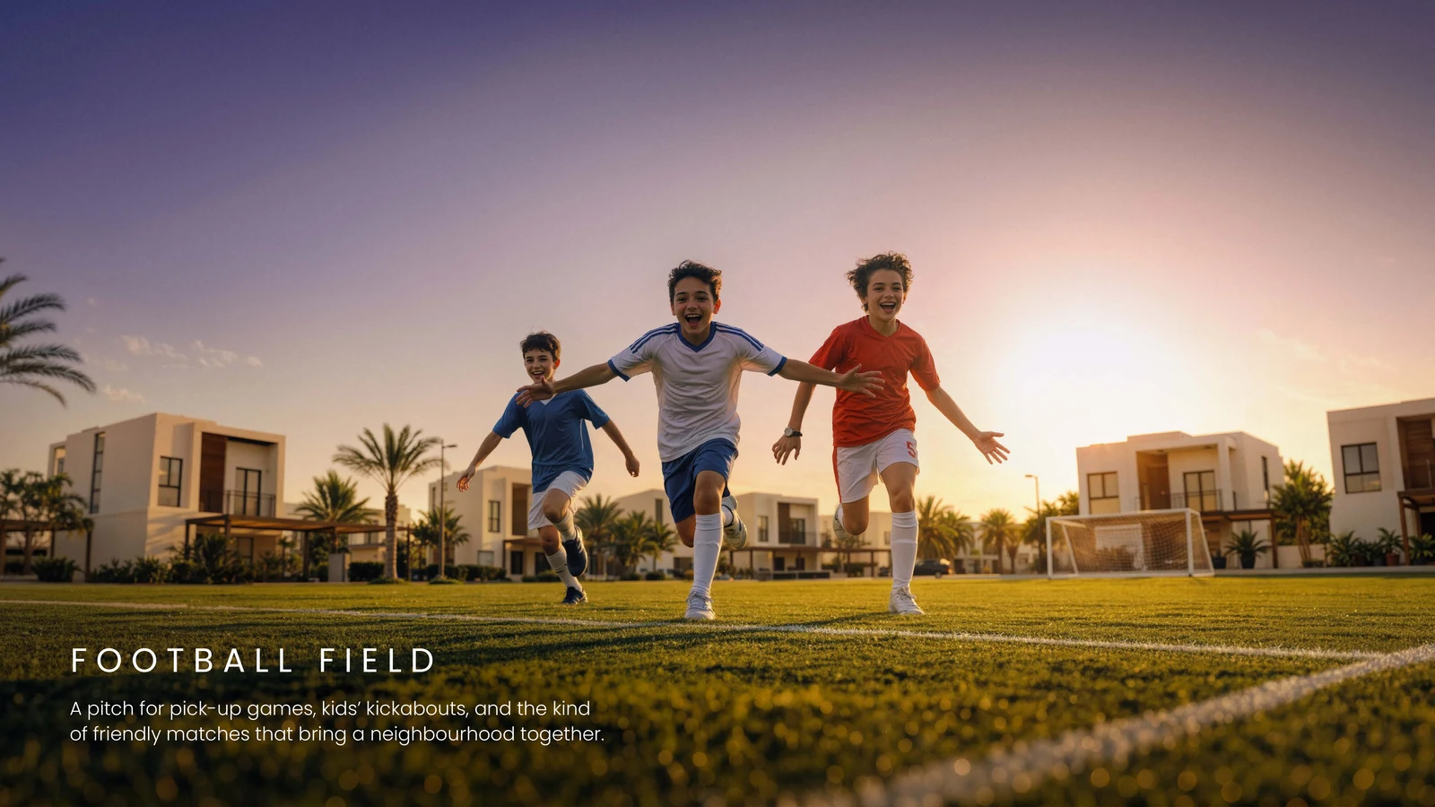 Neighbourhood football field inside the Al Ghadeer master community