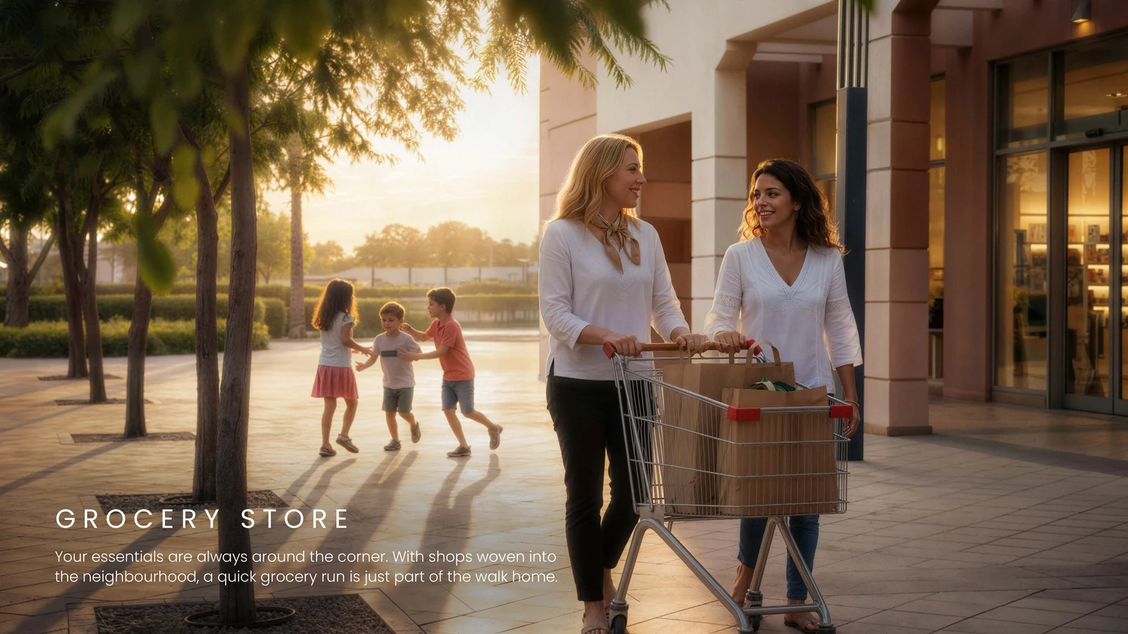 Ground-floor grocery and retail frontage in Al Ghadeer