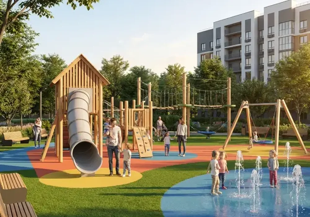 Children's playground with play equipment in Al Ghadeer