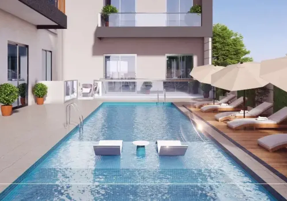 Adult swimming pool in the Al Ghadeer community amenities cluster