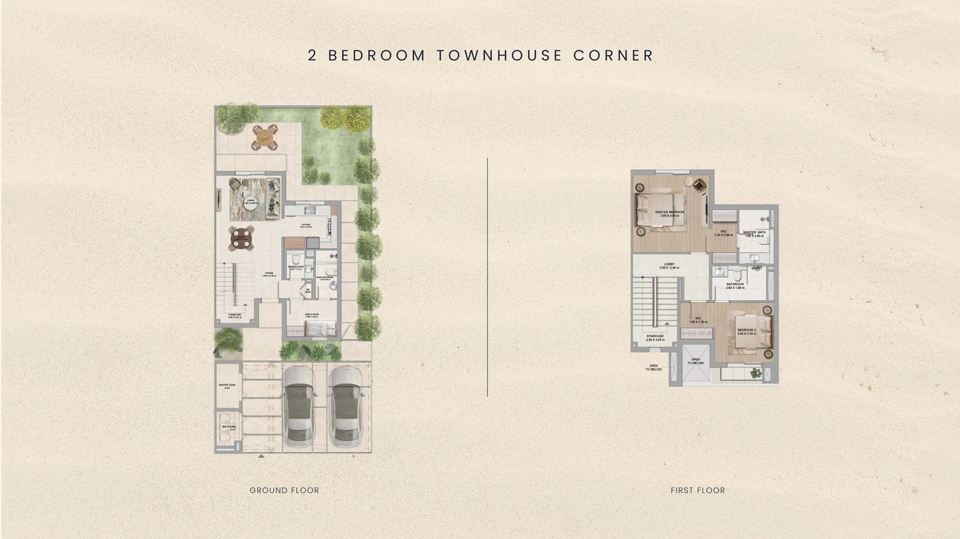 Al Ghadeer Gardens Phase 2 by Aldar 2-bedroom plus maid corner-unit floor plan