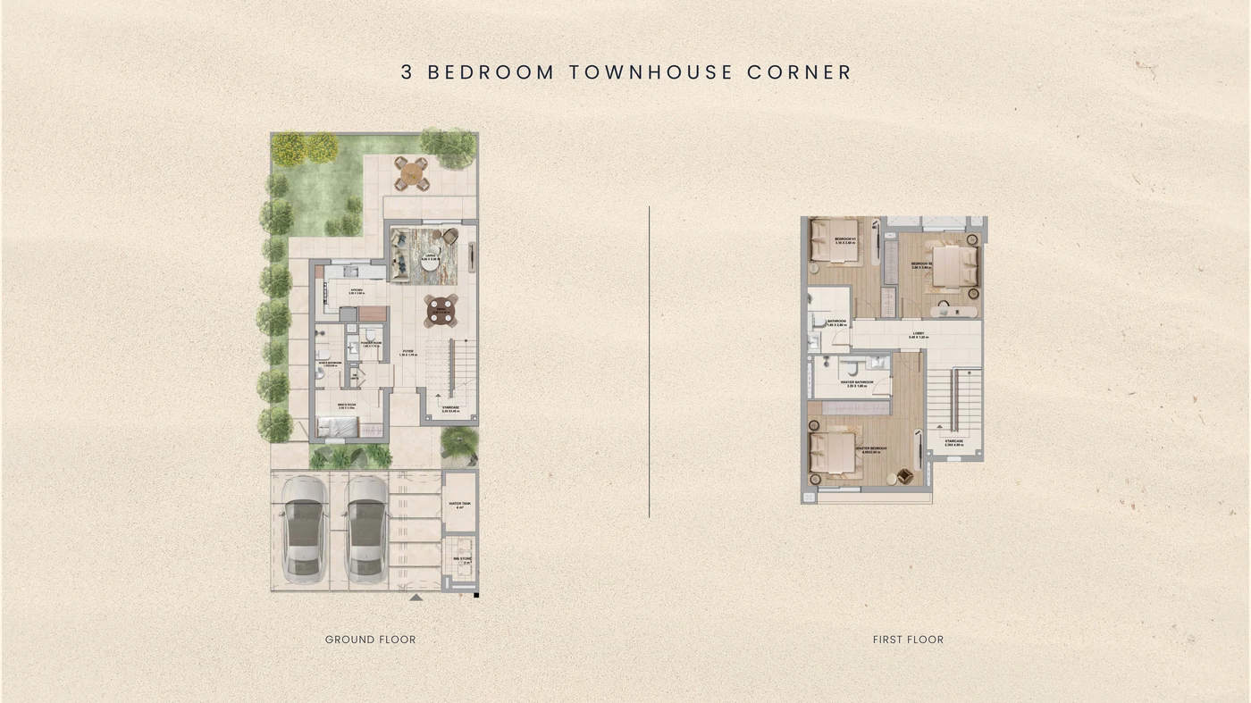 Al Ghadeer Gardens Phase 2 by Aldar 3-bedroom plus maid corner-unit floor plan