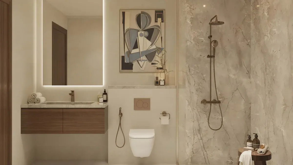 Al Ghadeer Gardens bathroom in the dark finish palette