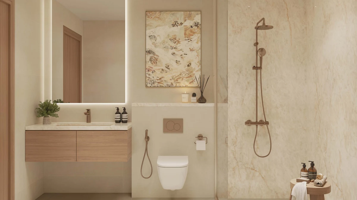 Al Ghadeer Gardens bathroom in the light finish palette