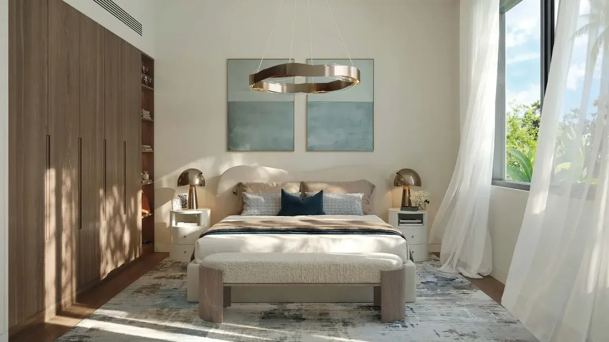 Al Ghadeer Gardens bedroom in the dark finish palette