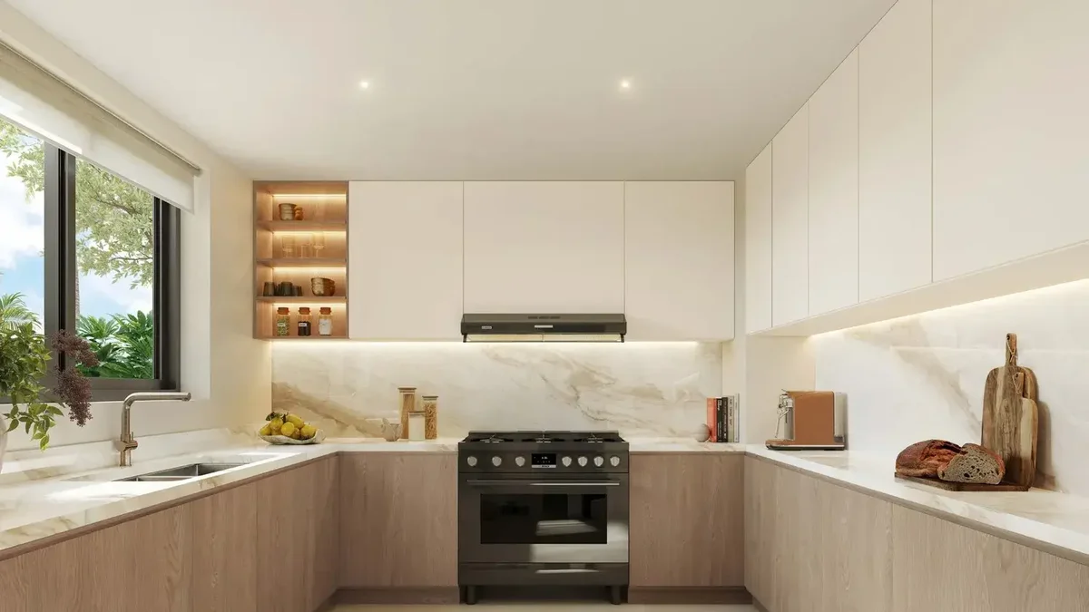 Al Ghadeer Gardens kitchen in the light finish palette