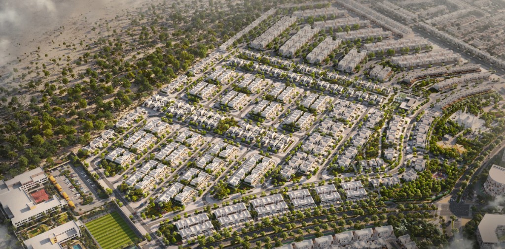 Masterplan overview with residential clusters and green corridors